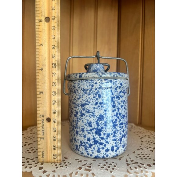 Vintage Speckled Farmhouse Stoneware Crock Lid Kitchen Storage Jar Country Decor - Picture 2 of 7